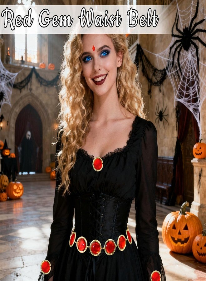 Pirekul Red Gem Jewel Belt, Adjustable Rhinestone Chain Belt for Women Halloween Cosplay Costume Dress Up Accessories (B-Red) - Image 5